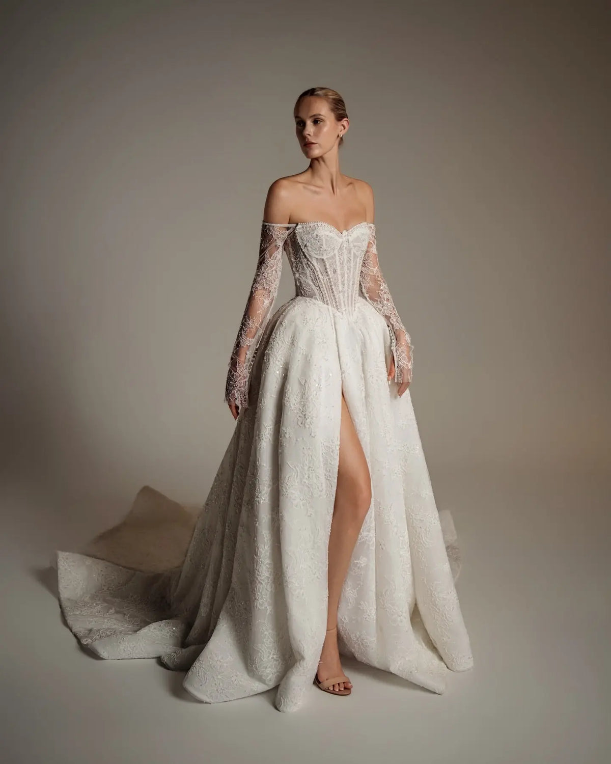 Luxury Strapless Lace High-Slit A-Line Wedding Dress SW165 