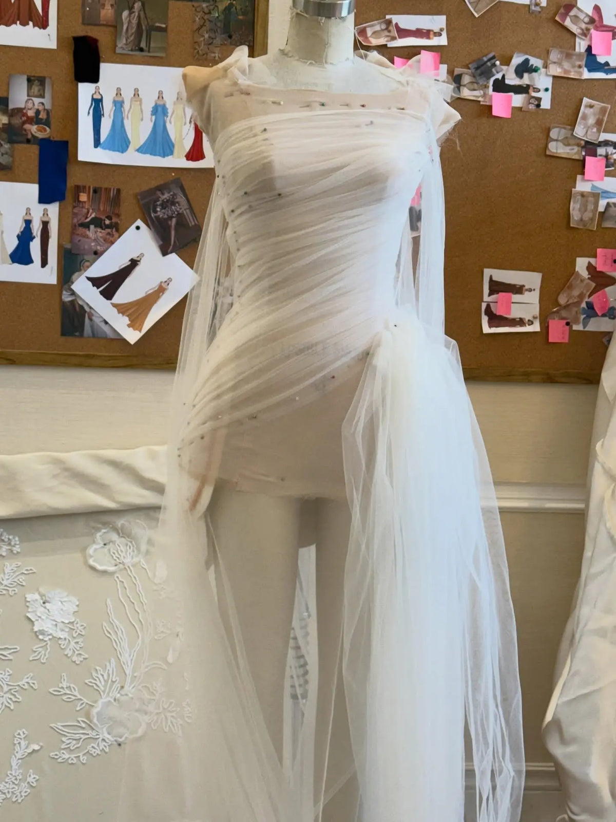 draped ivory dress Ivory V-Neck Wedding Dress with High Slit and Draped Fabric Plus Size Size 14