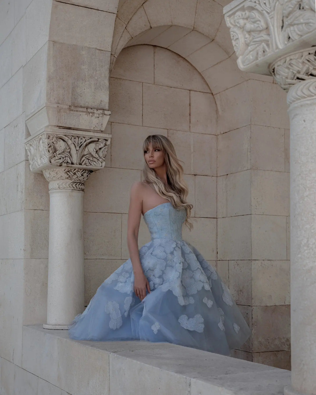 floral vintage prom dress Ball Gown Strapless High Split Sequined Flower Floor-length Vintage Prom Dress