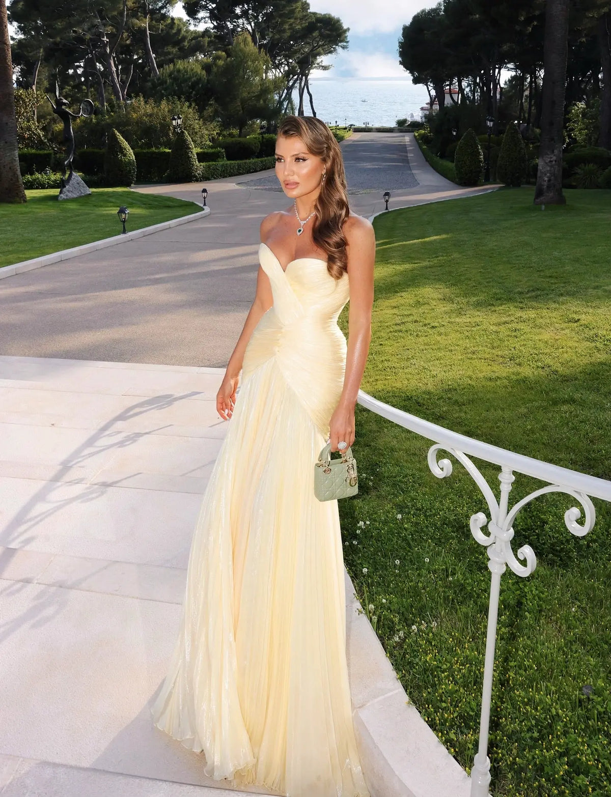 yellow pleated formal dress Glamorous Champagne Pleated Sweetheart Evening Dress SF035