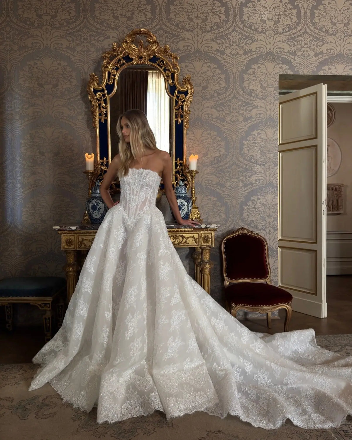 strapless sequin wedding dresses F211066 Classic Strapless Sequin Netting Ball Gown with Sweetheart Neckline