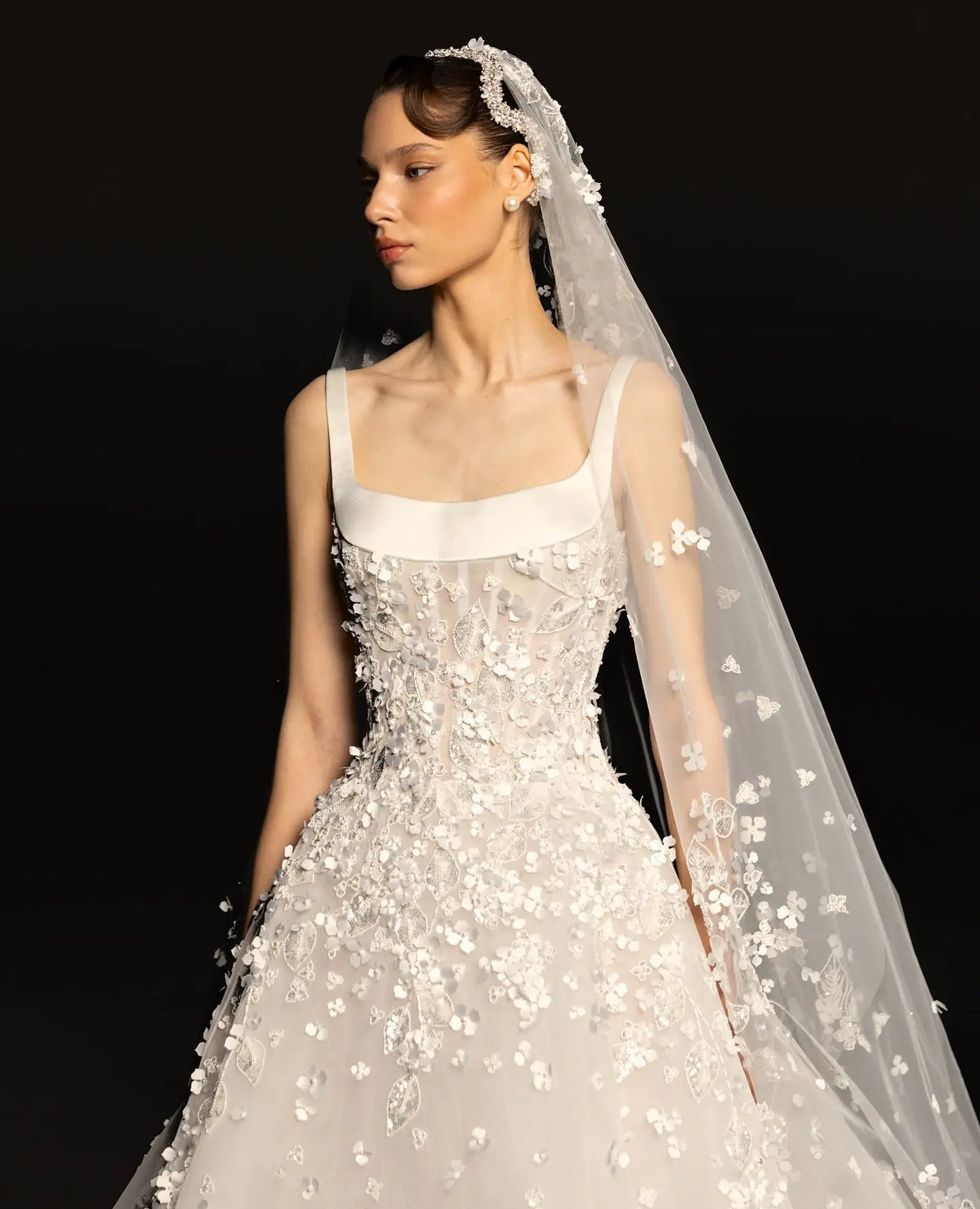 beaded square neck wedding dress Square Neckline Wedding Dress with Beaded Bodice and Simple Skirt