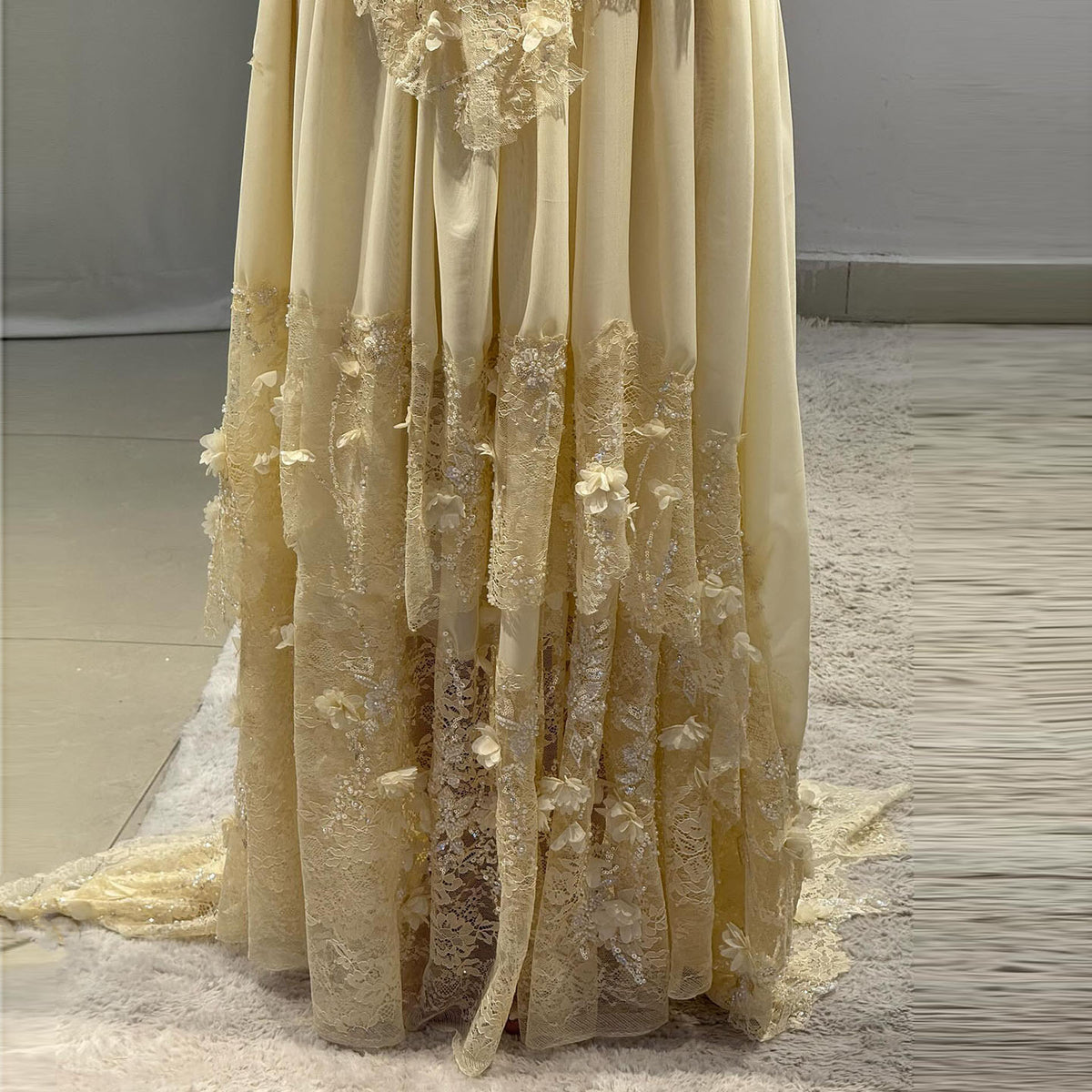 Elegant Light Yellow 3D Floral Strapless Evening Dress with Overskirt SS654 