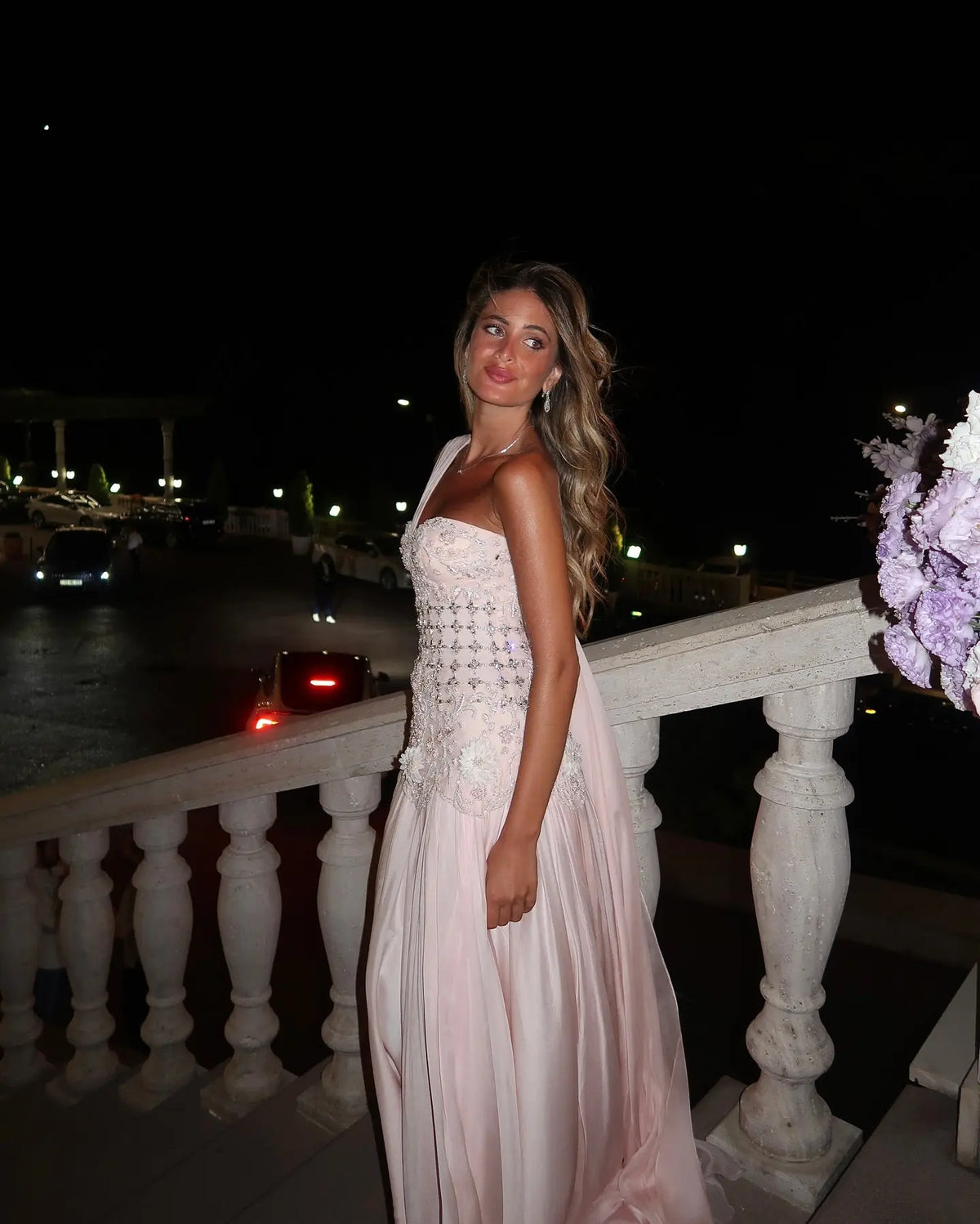 Blush Pink 3D Floral Cape Evening Dress SS285-5