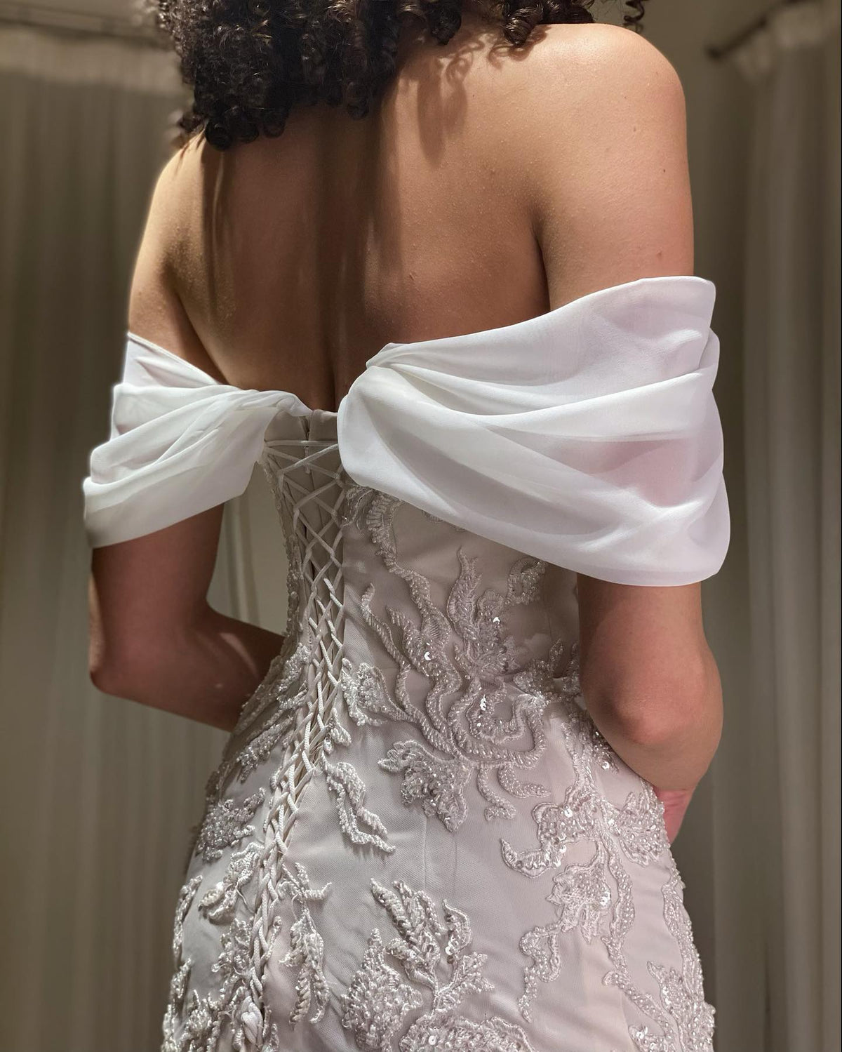 Elegant Ivory Sequin Off Shoulder Embroidered Evening Dress SS622 