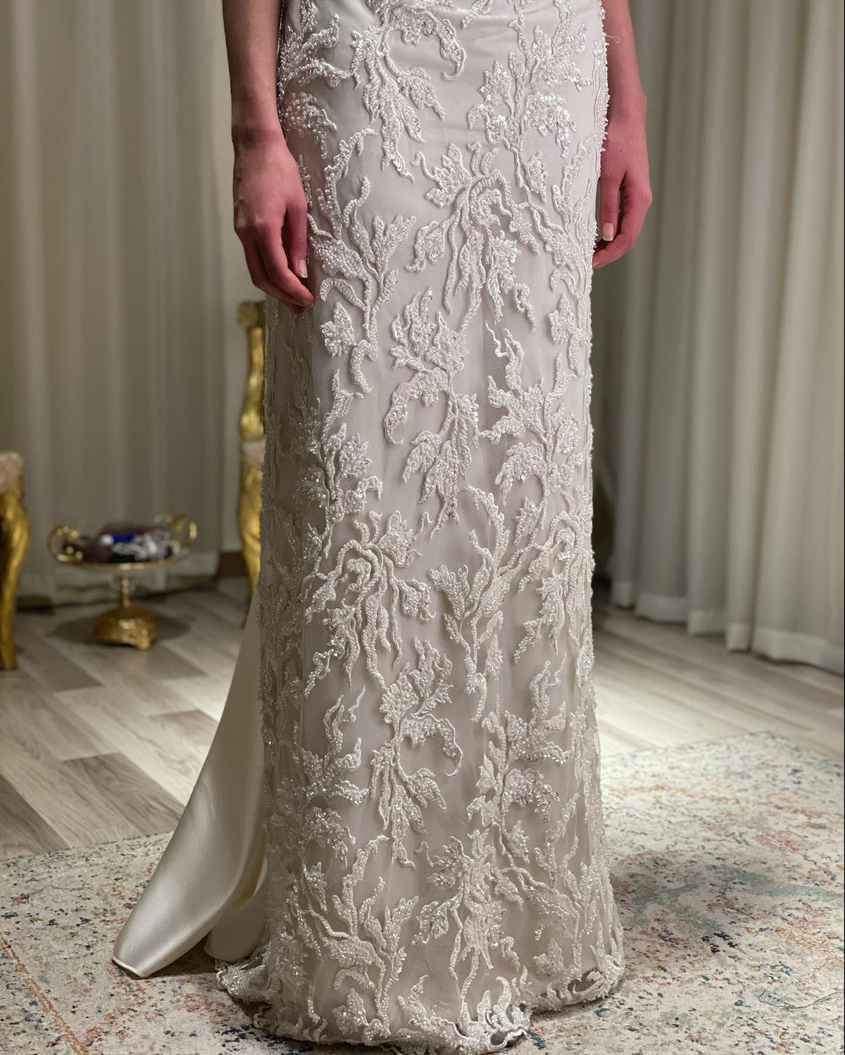 Elegant Ivory Sequin Off Shoulder Embroidered Evening Dress SS622 