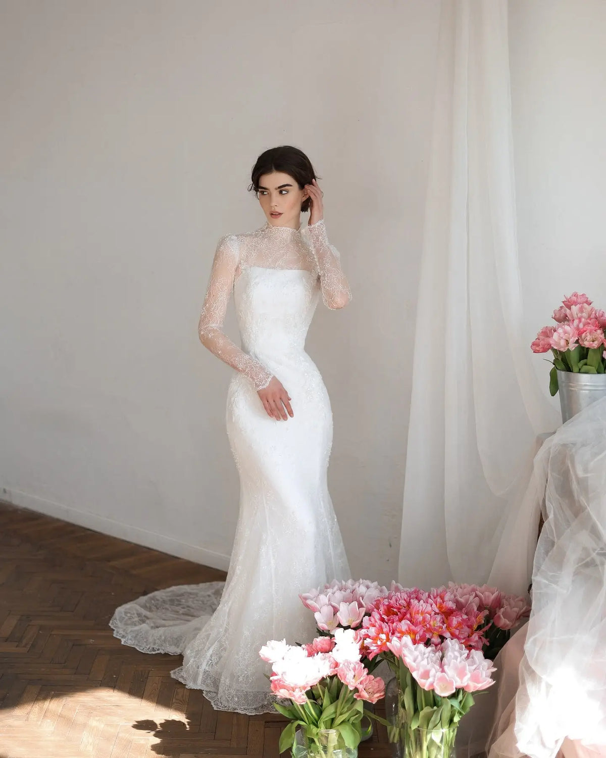 Elegant Printed Crystal Sheer Lace Mermaid Wedding Dress SW539 Elegant Printed Crystal Sheer Lace Mermaid Wedding Dress SW539