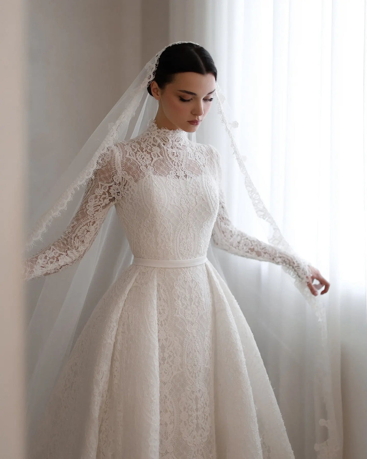 knee length dresses for ladies Luxury High Neck Lace Wedding Dress with Overskirt SW541 knee length dresses for ladies Luxury High Neck Lace Wedding Dress with Overskirt SW541