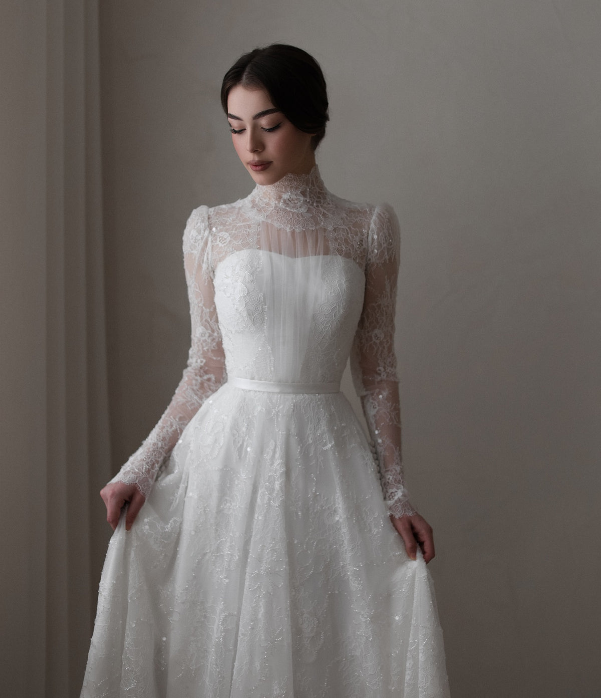 Elegant Sequin Printed Long Sleeve Wedding Dress SW536 