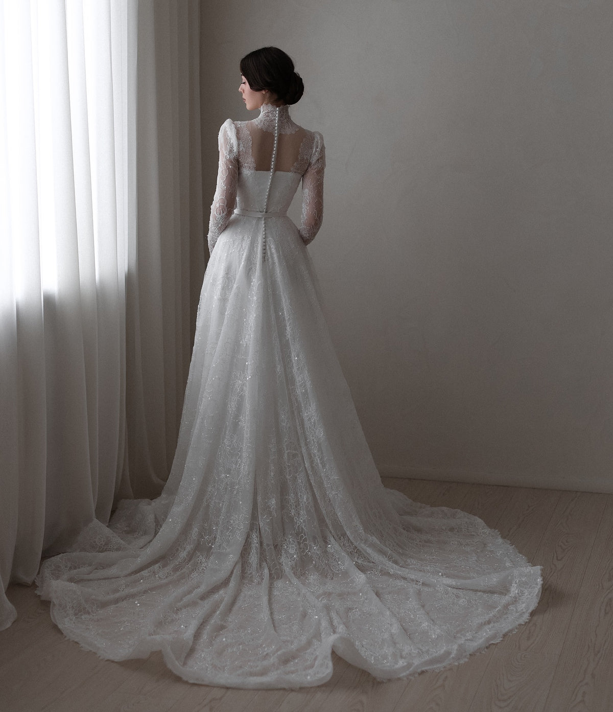 Elegant Sequin Printed Long Sleeve Wedding Dress SW536 