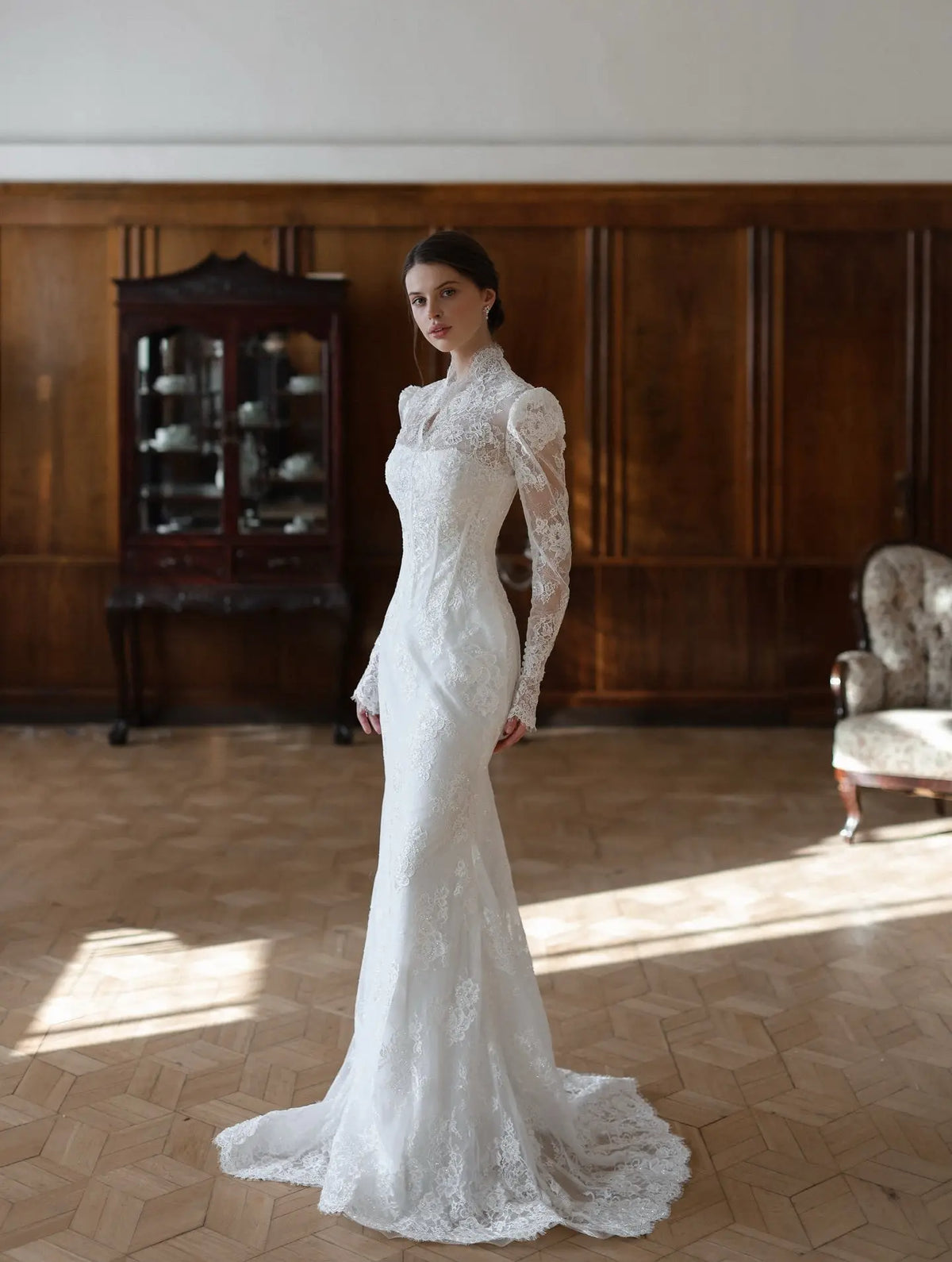 Elegant Lace High Neck Long Sleeve A-Line Wedding Dress SW279 SHARONSAID Elegant Lace High Neck Long Sleeve A-Line Wedding Dress SW279 SHARONSAID