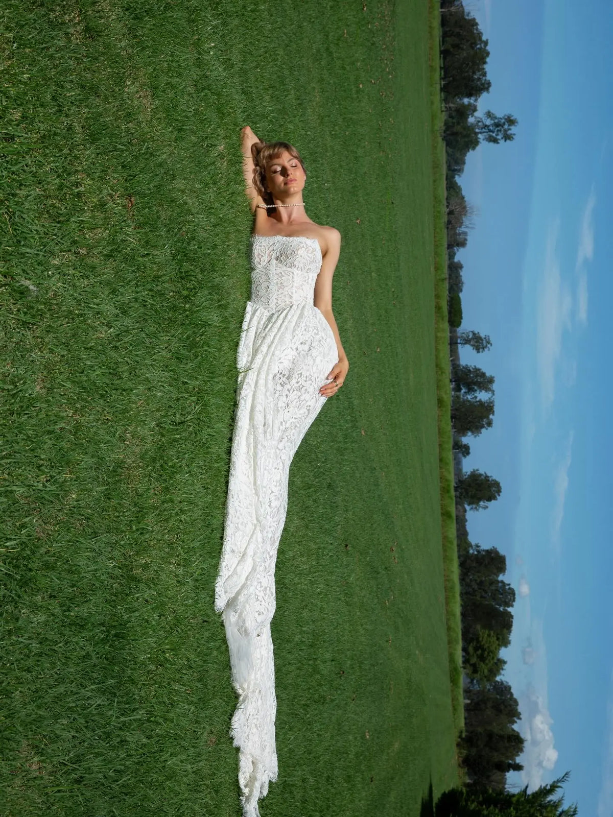 romantic flowy wedding dress Romantic Off White Floral Lace Embroidery Tube Top Flowy A-Line Train – SHARONSAID