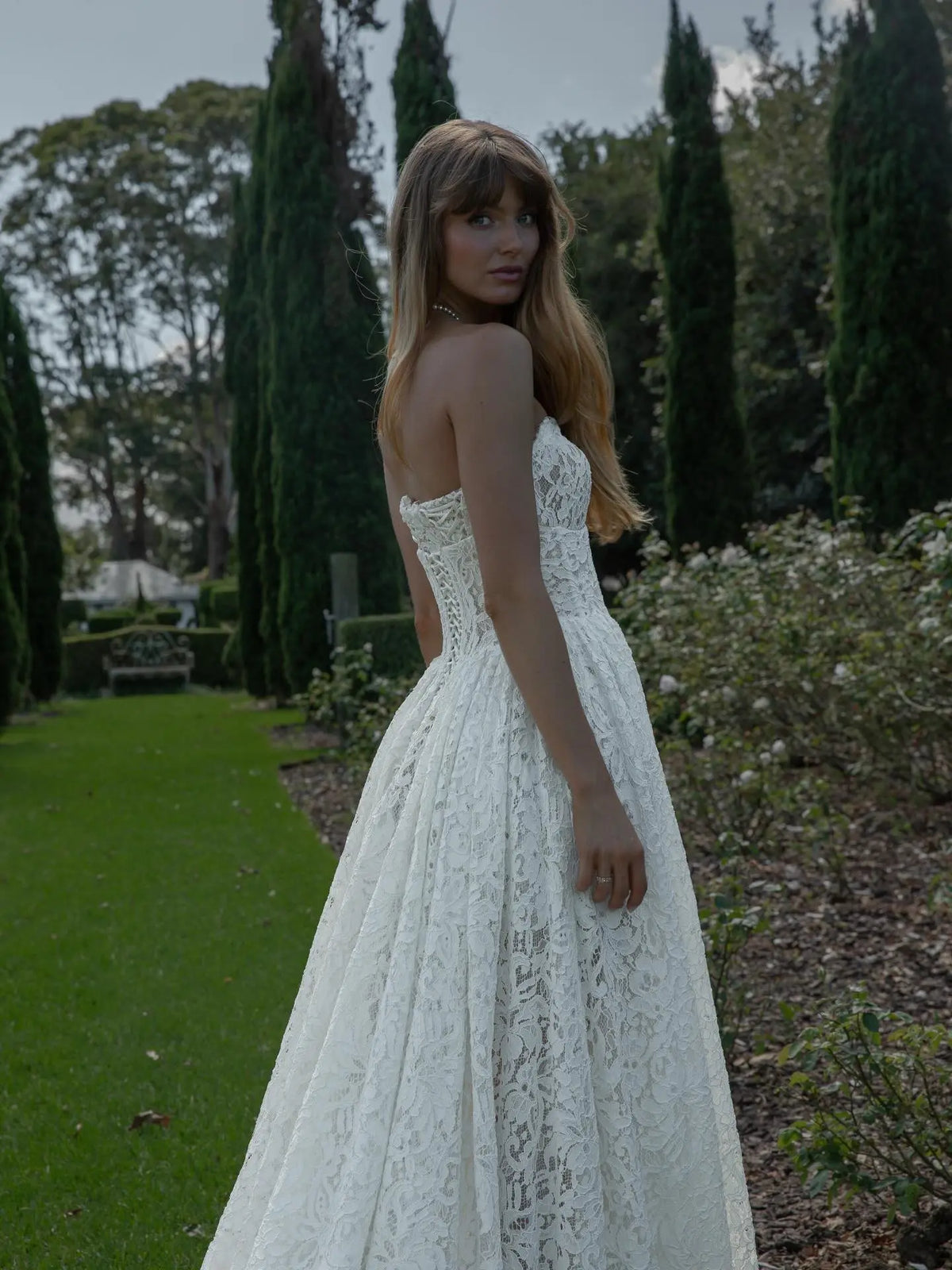 flowy lace white dress Romantic Off White Floral Lace Embroidery Tube Top Flowy A-Line Train – SHARONSAID