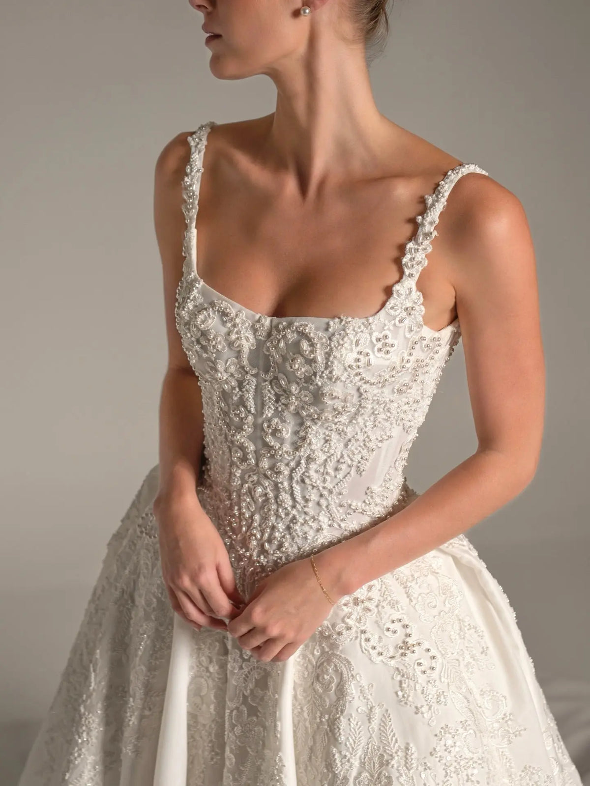 Luxury Spaghetti Strap Beaded Satin Ball Gown Wedding Dress SW167 