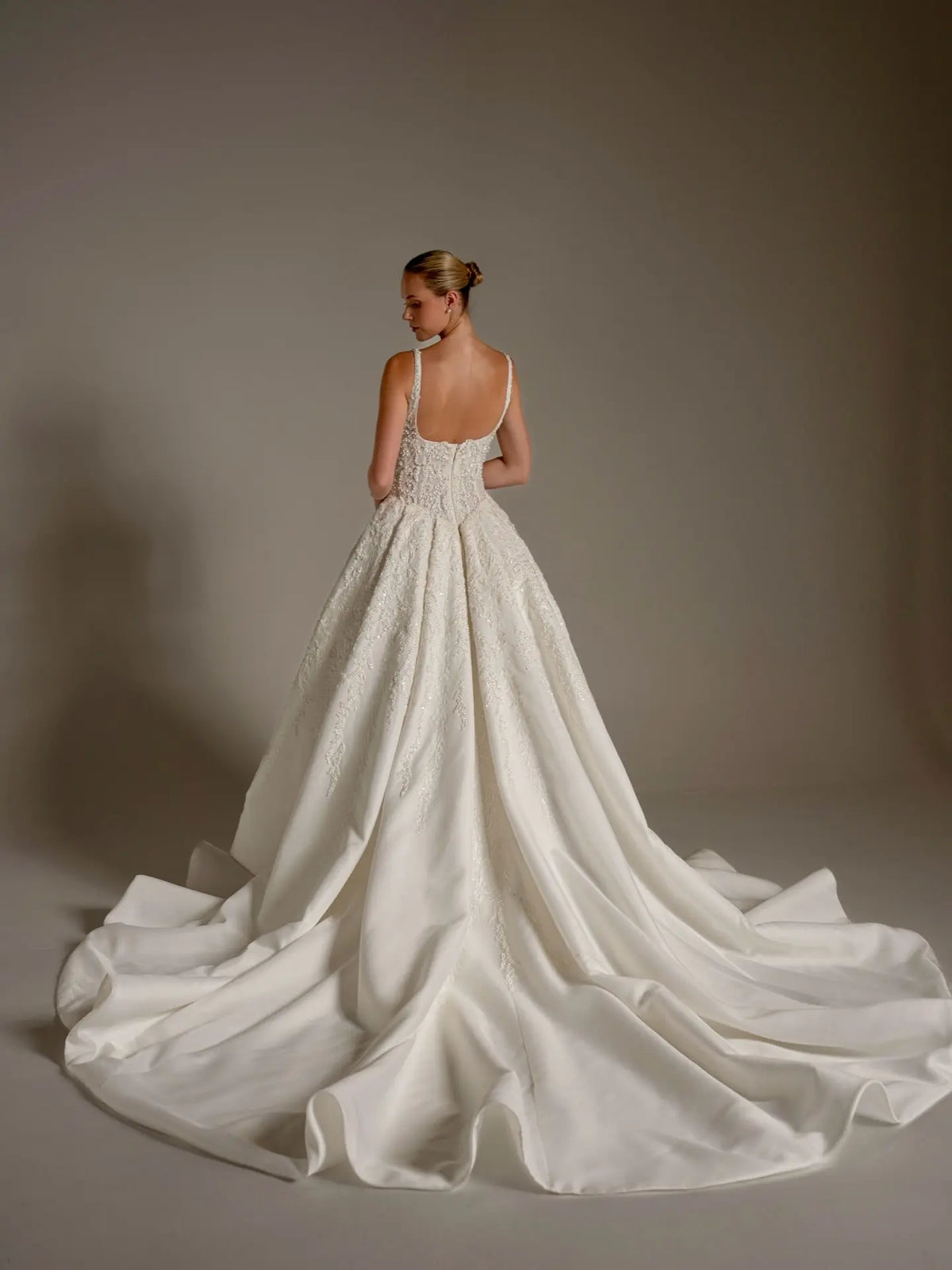 Luxury Spaghetti Strap Beaded Satin Ball Gown Wedding Dress SW167 