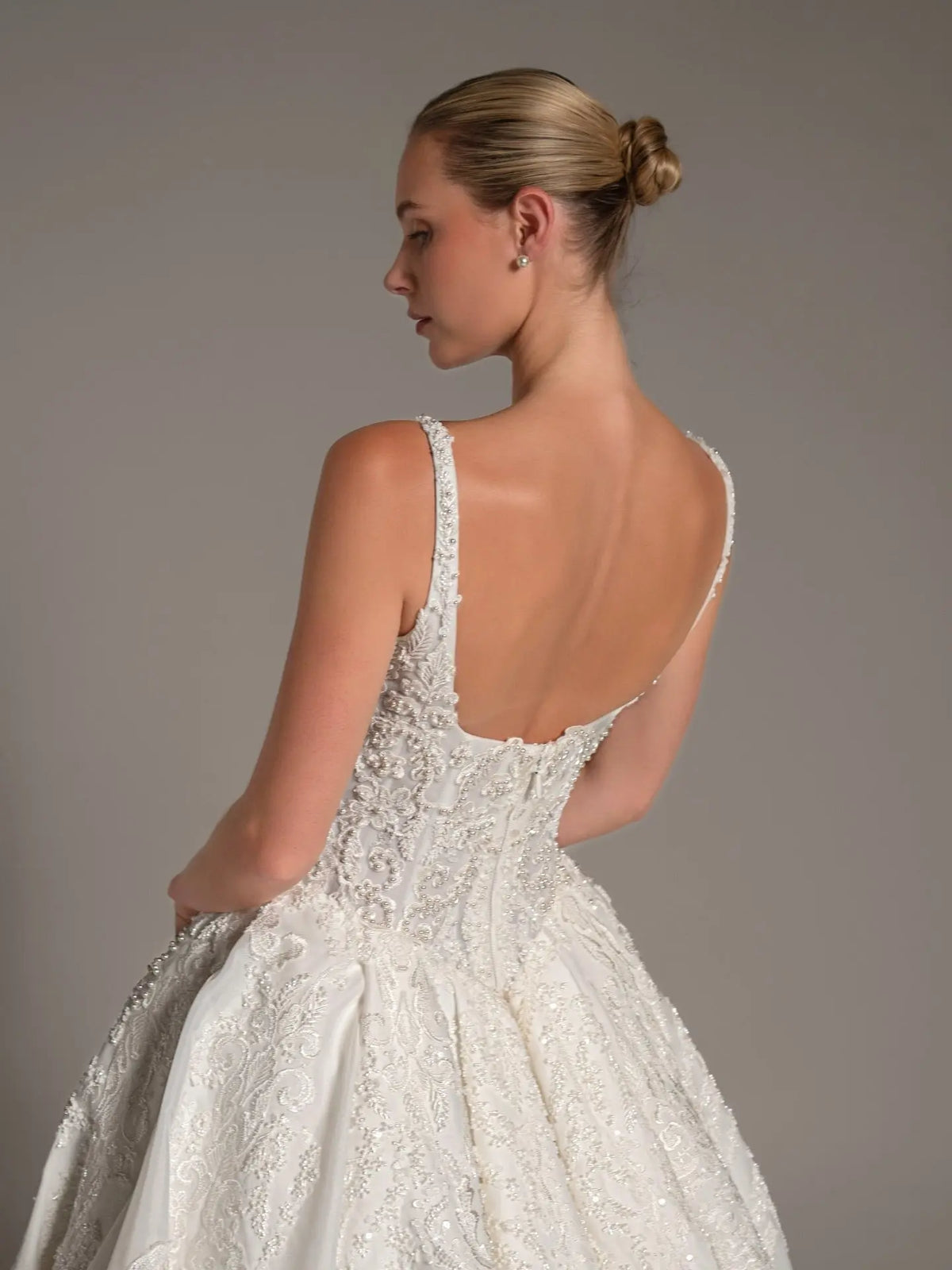 Luxury Spaghetti Strap Beaded Satin Ball Gown Wedding Dress SW167 