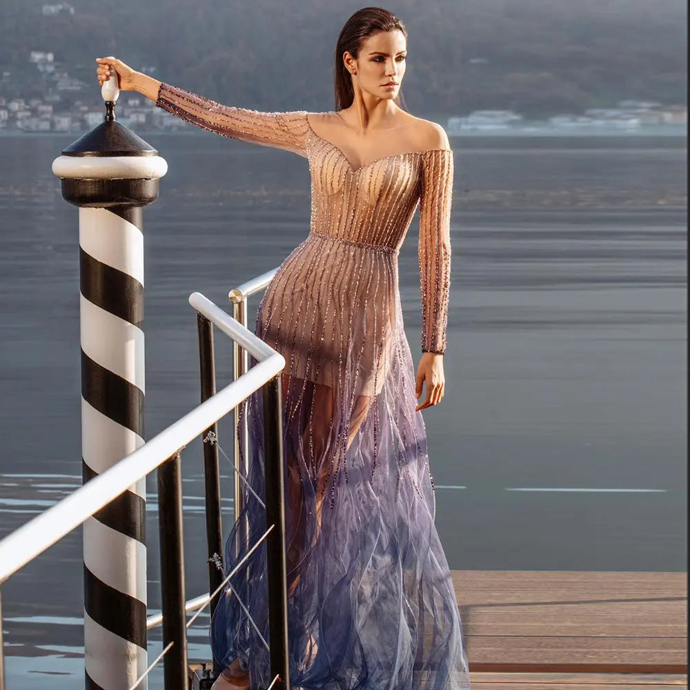 Final Sale Luxury Long Sleeve Off Shoulder Evening Dress SS328 Final Sale Luxury Long Sleeve Off Shoulder Evening Dress SS328