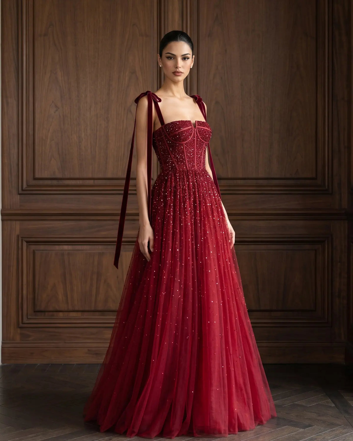 Luxury Beaded Red Evening Dresses with Straps SS263