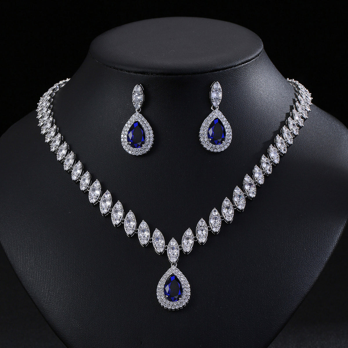 Luxury Teardrop Zircon Necklace Earrings Jewelry 