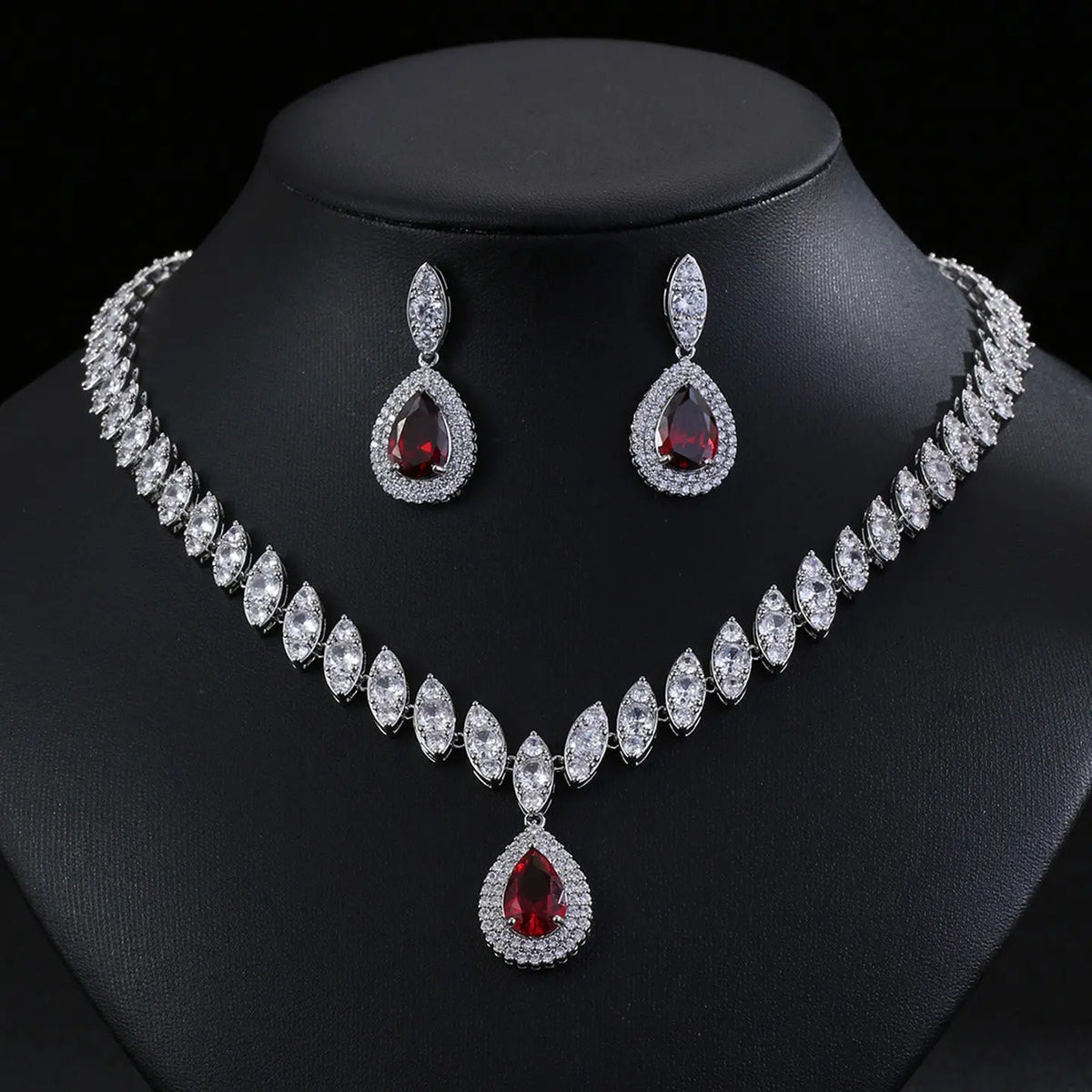 Luxury Teardrop Zircon Necklace Earrings Jewelry JW001 