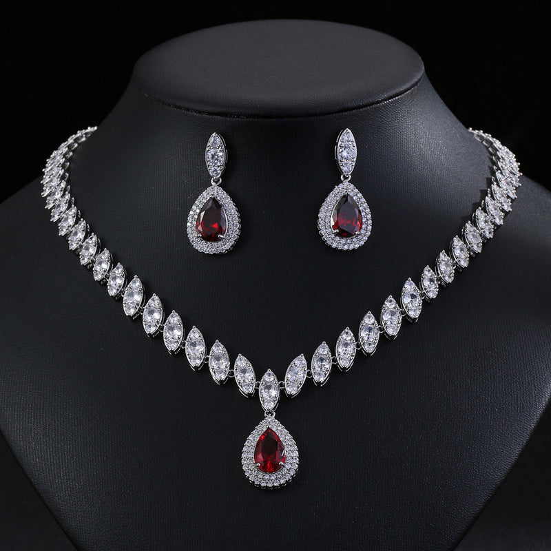 Luxury Teardrop Zircon Necklace Earrings Jewelry 