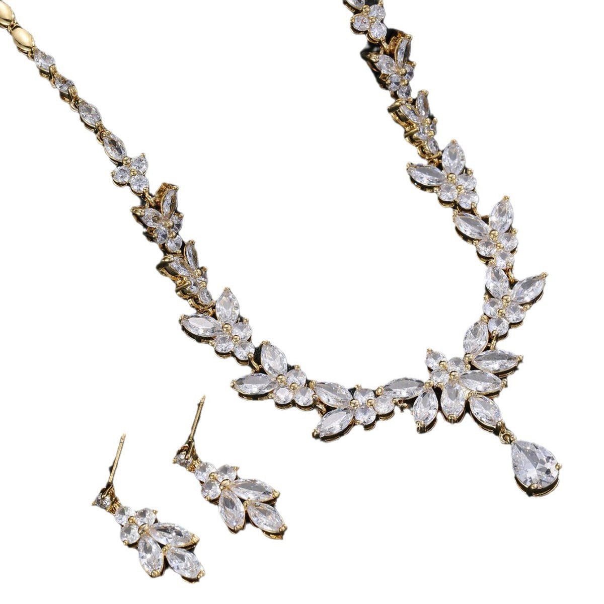 Fashionable Zircon Necklace and Earrings Eet 