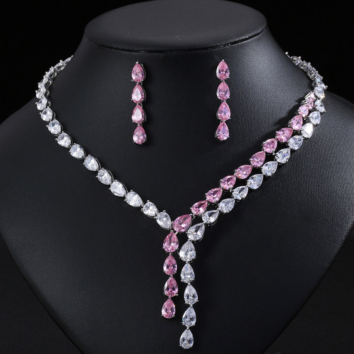 Teardrop Zircon Necklace Earrings Jewelry 