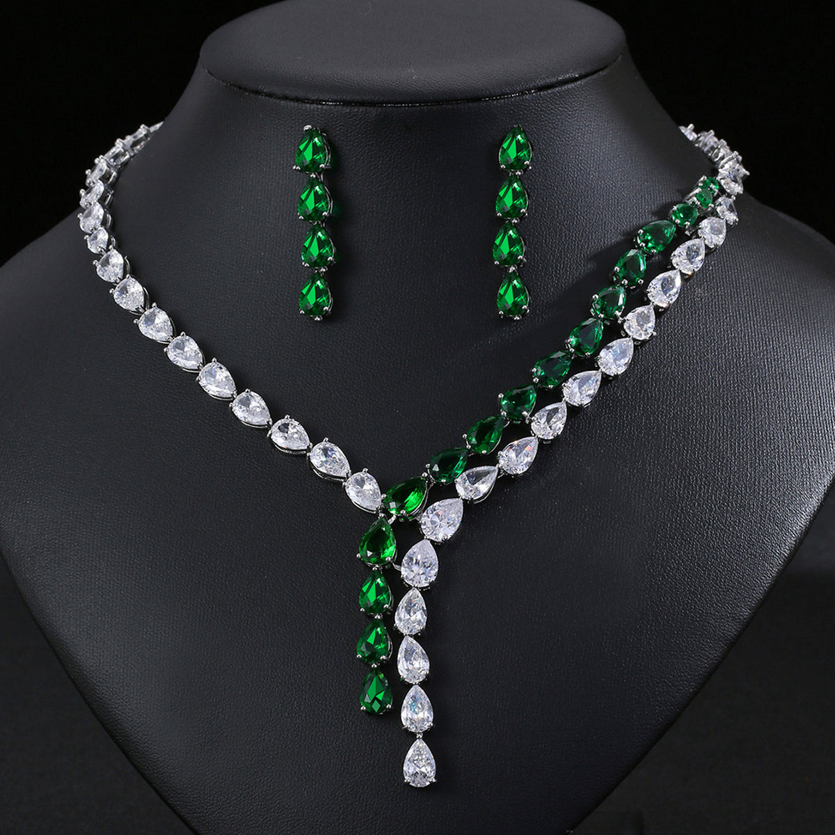 Teardrop Zircon Necklace Earrings Jewelry 