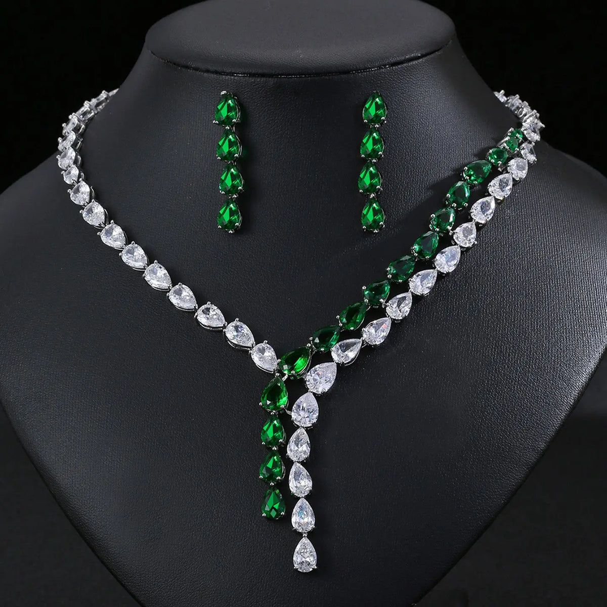 Teardrop Zircon Necklace Earrings Jewelry JW003 