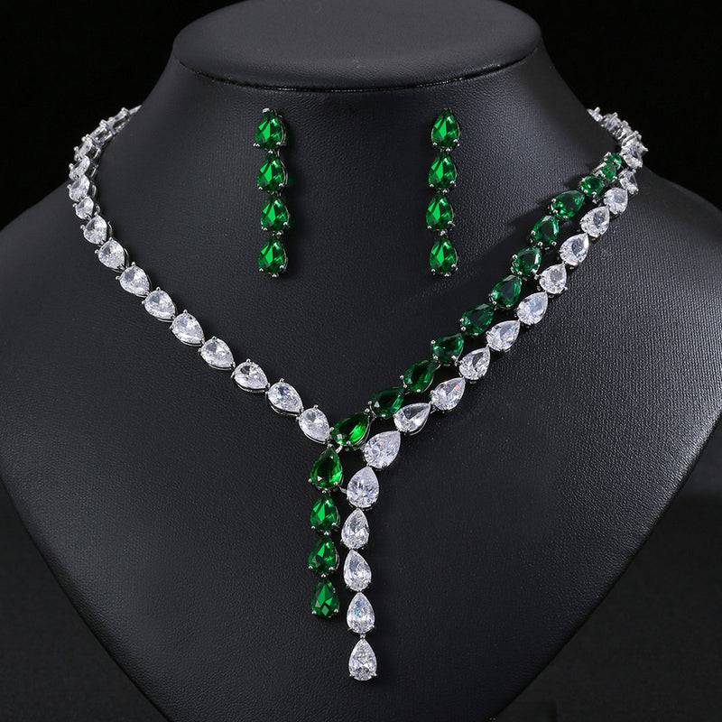 Teardrop Zircon Necklace Earrings Jewelry 