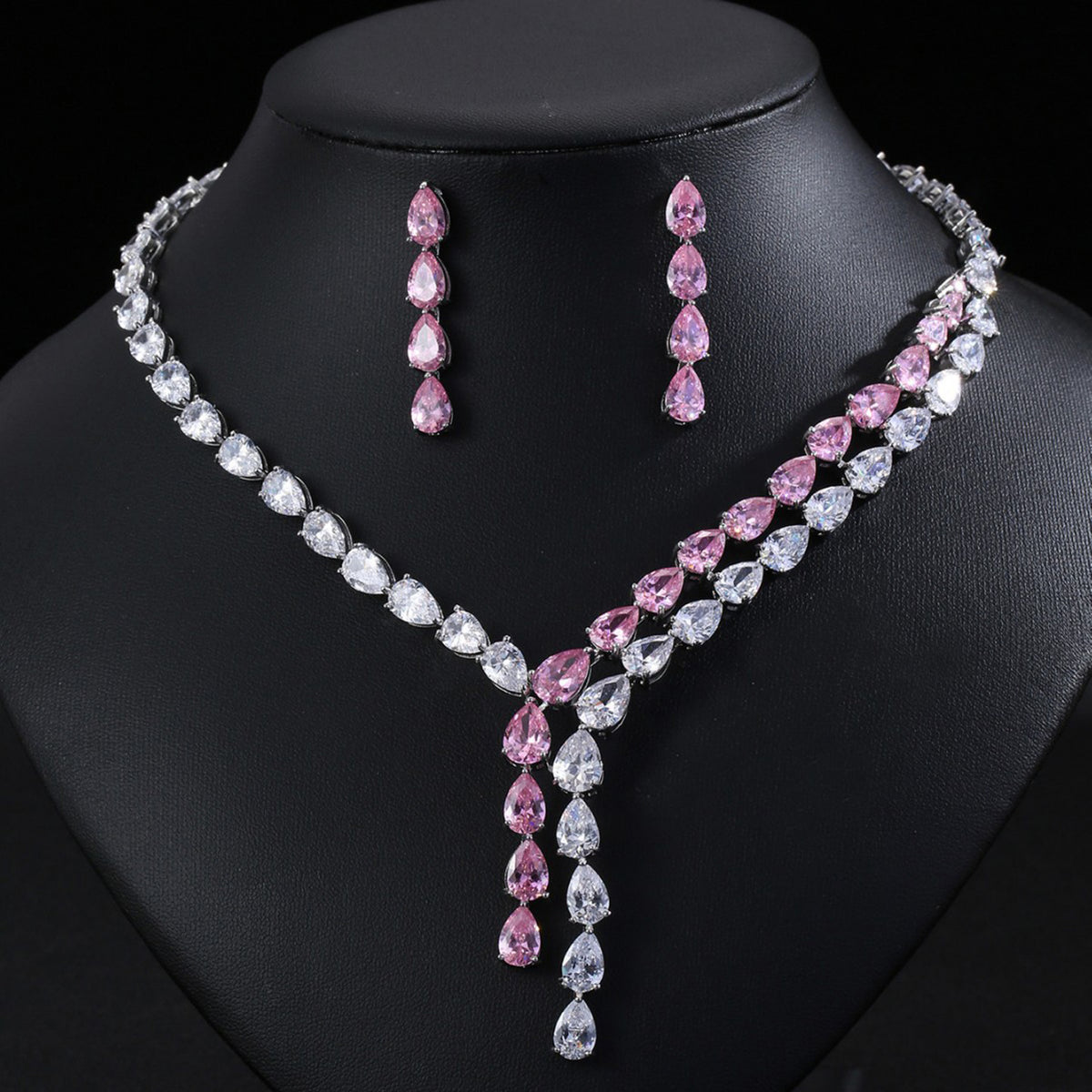 Teardrop Zircon Necklace Earrings Jewelry 