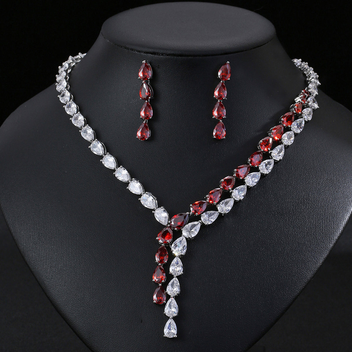 Teardrop Zircon Necklace Earrings Jewelry 