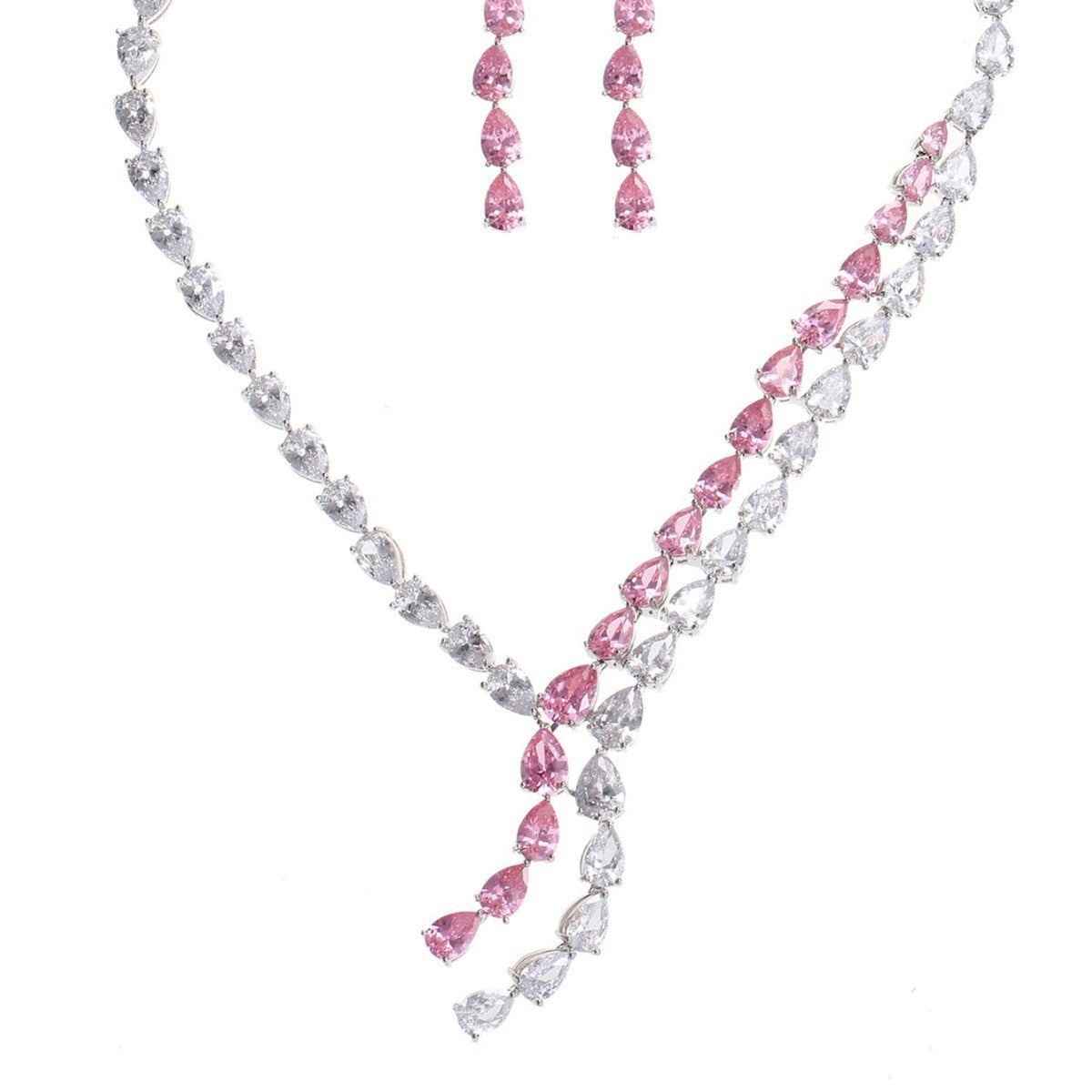 Teardrop Zircon Necklace Earrings Jewelry 