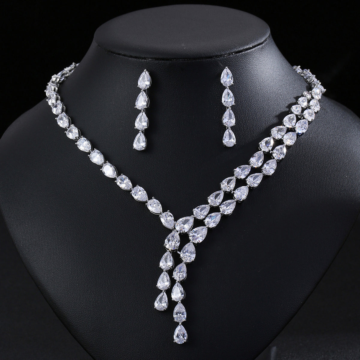 Teardrop Zircon Necklace Earrings Jewelry 