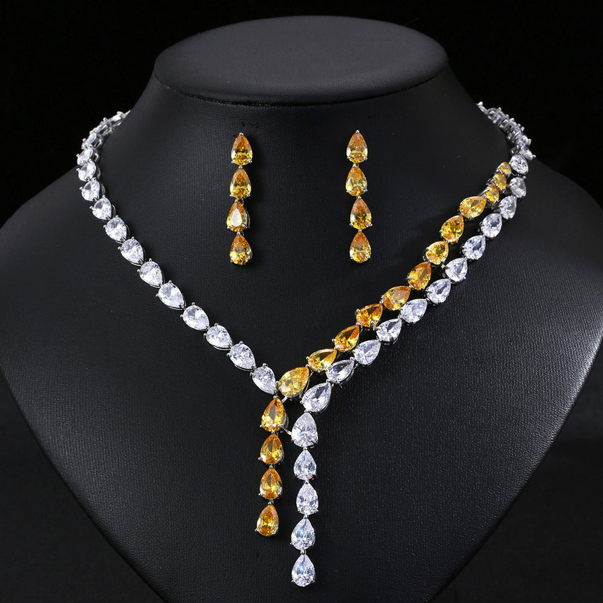 Teardrop Zircon Necklace Earrings Jewelry 