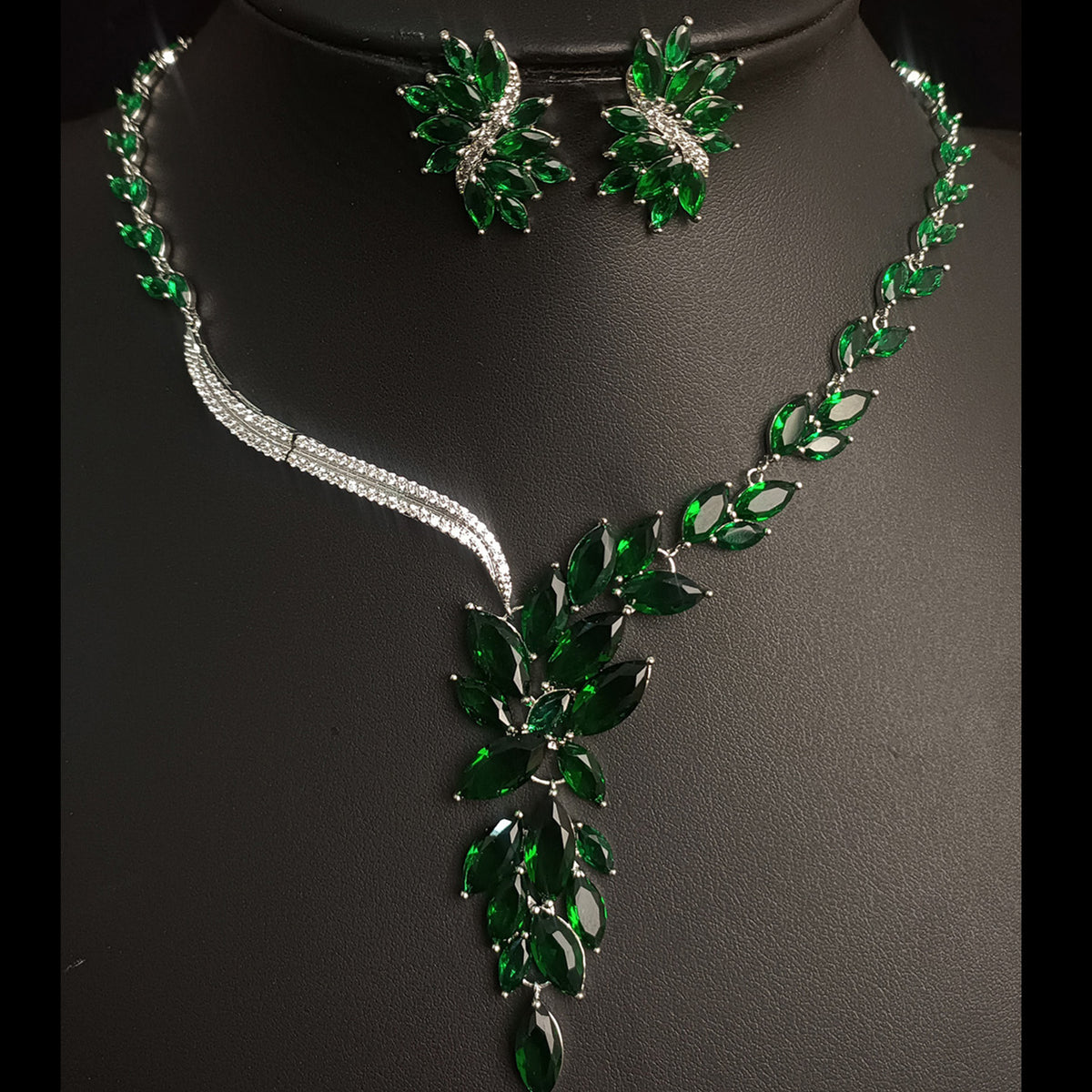Luxury Crystal Leaf Bridal Jewelry Set 
