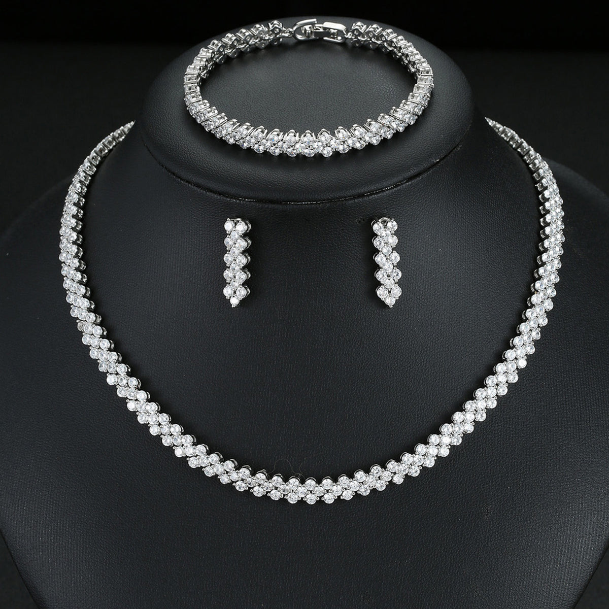 Roman Zircon Necklace Earrings Bracelet Set 