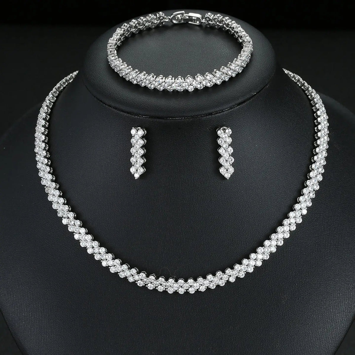 Roman Zircon Necklace Earrings Bracelet Set JW006 