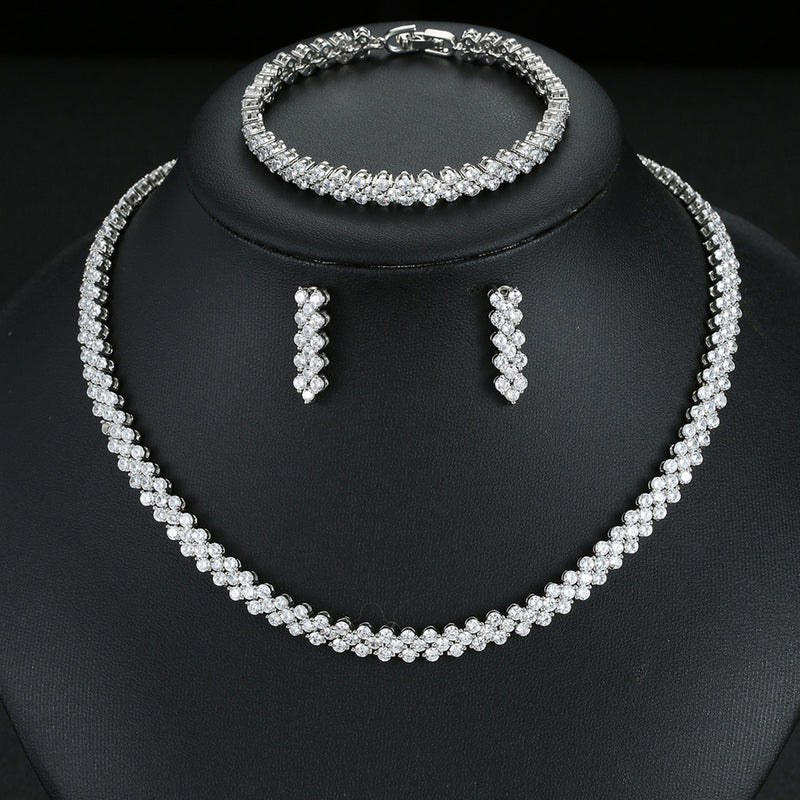Roman Zircon Necklace Earrings Bracelet Set 