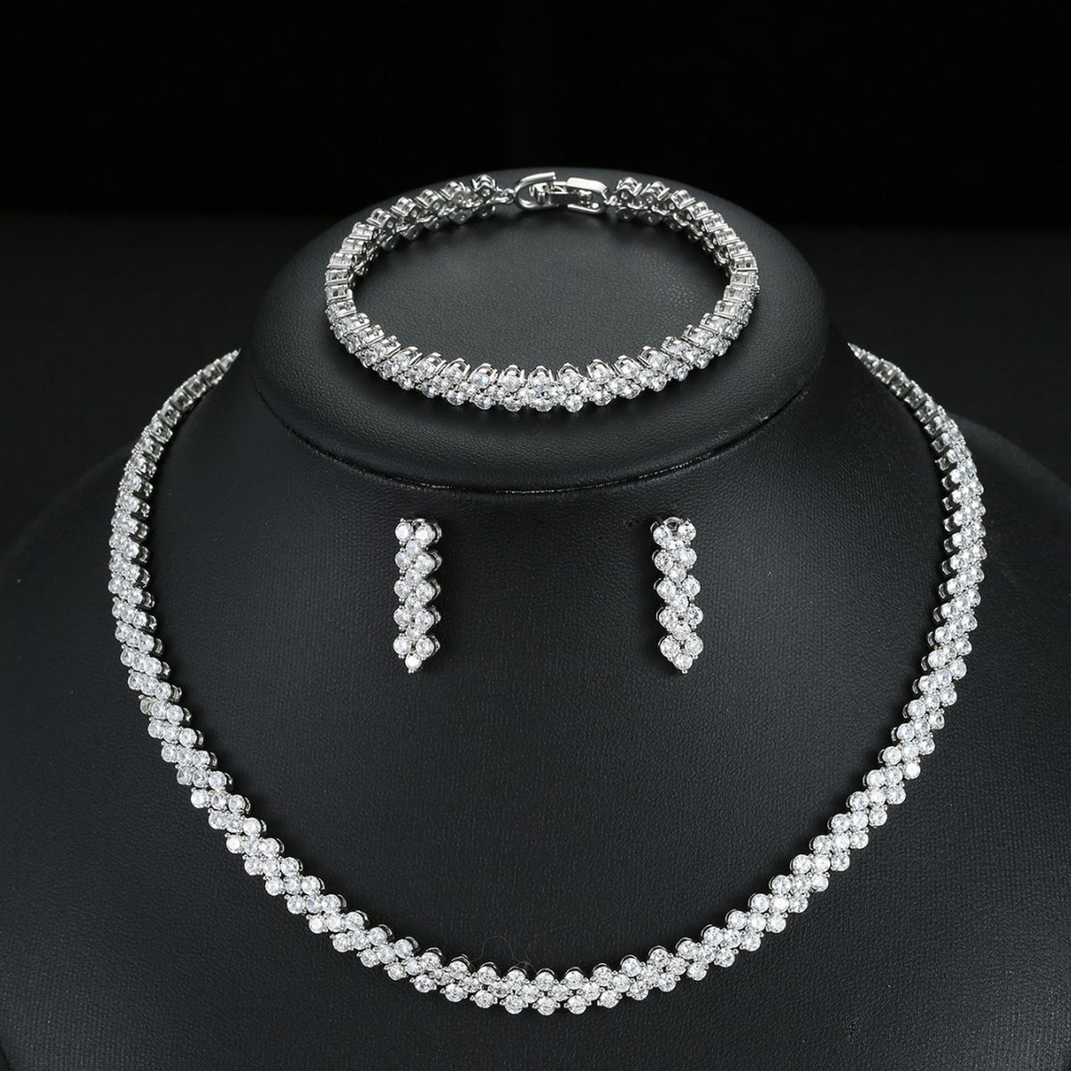 Roman Zircon Necklace Earrings Bracelet Set 