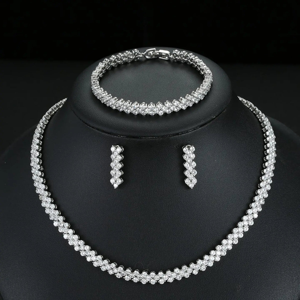 Roman Zircon Necklace Earrings Bracelet Set JW006 