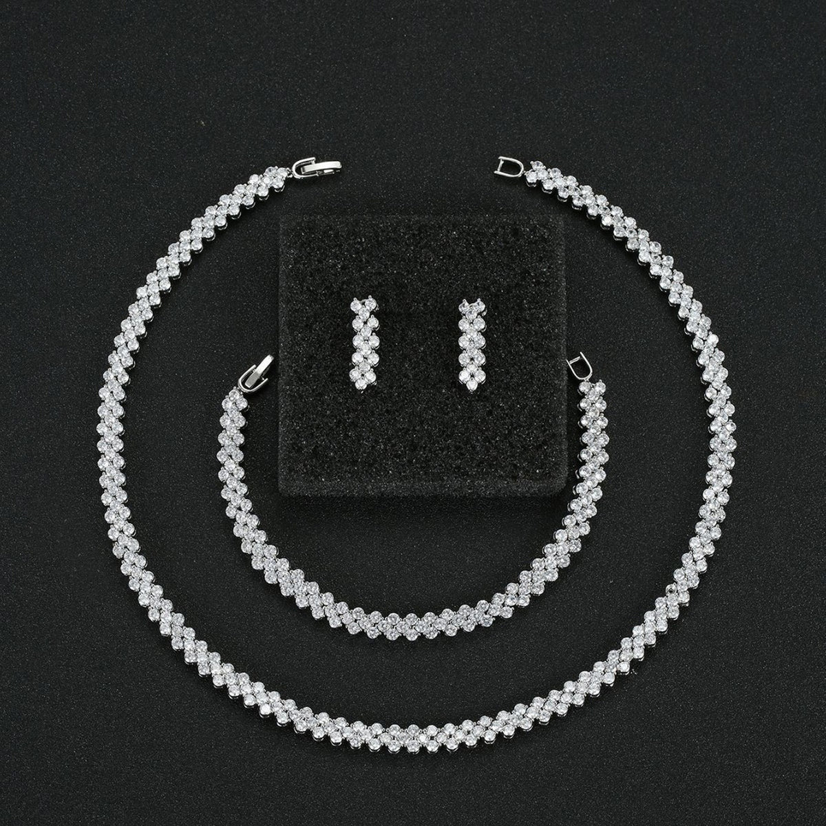 Roman Zircon Necklace Earrings Bracelet Set 