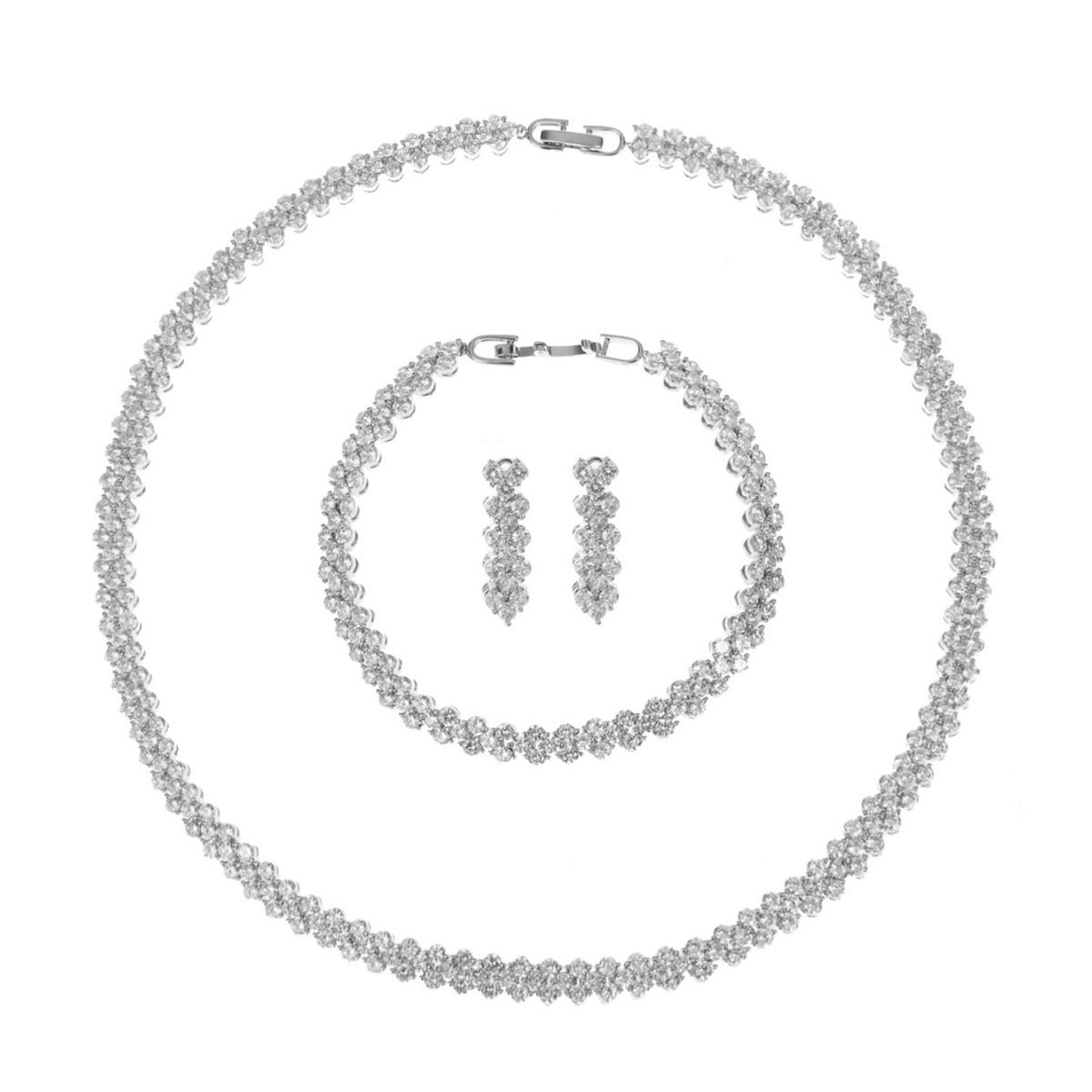 Roman Zircon Necklace Earrings Bracelet Set 