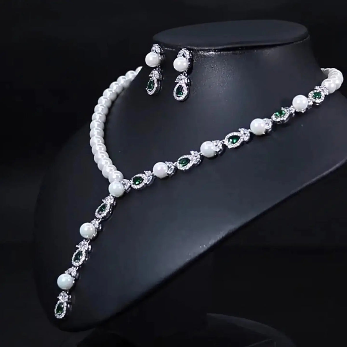 Luxury Pearl Necklace Earrings Diamond Jewelry JW007 