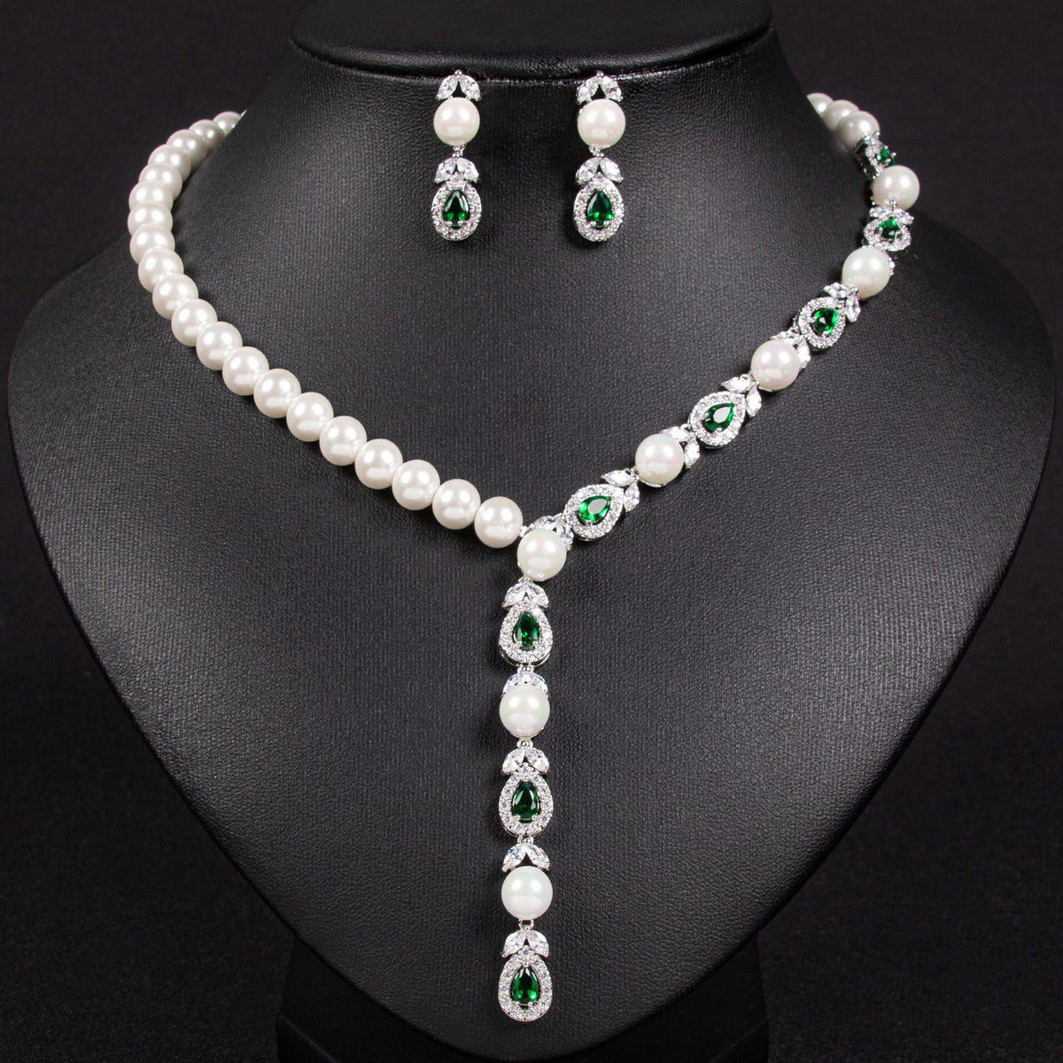 Luxury Pearl Necklace Earrings Diamond Jewelry 