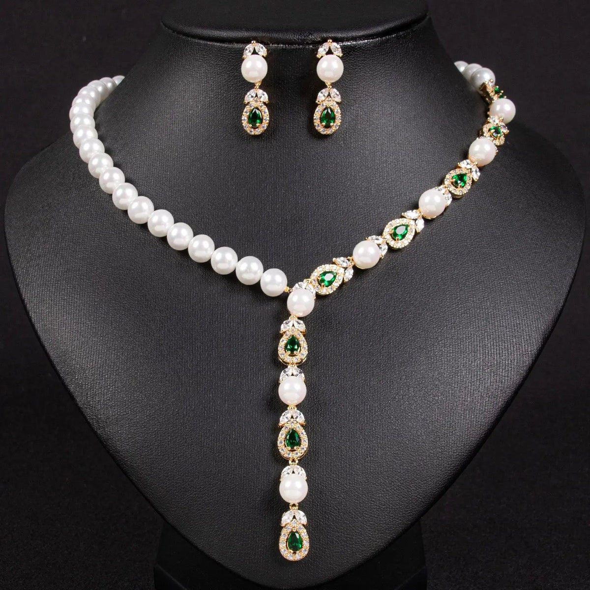 Luxury Pearl Necklace Earrings Diamond Jewelry JW007 