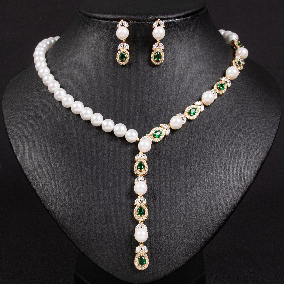 Luxury Pearl Necklace Earrings Diamond Jewelry 