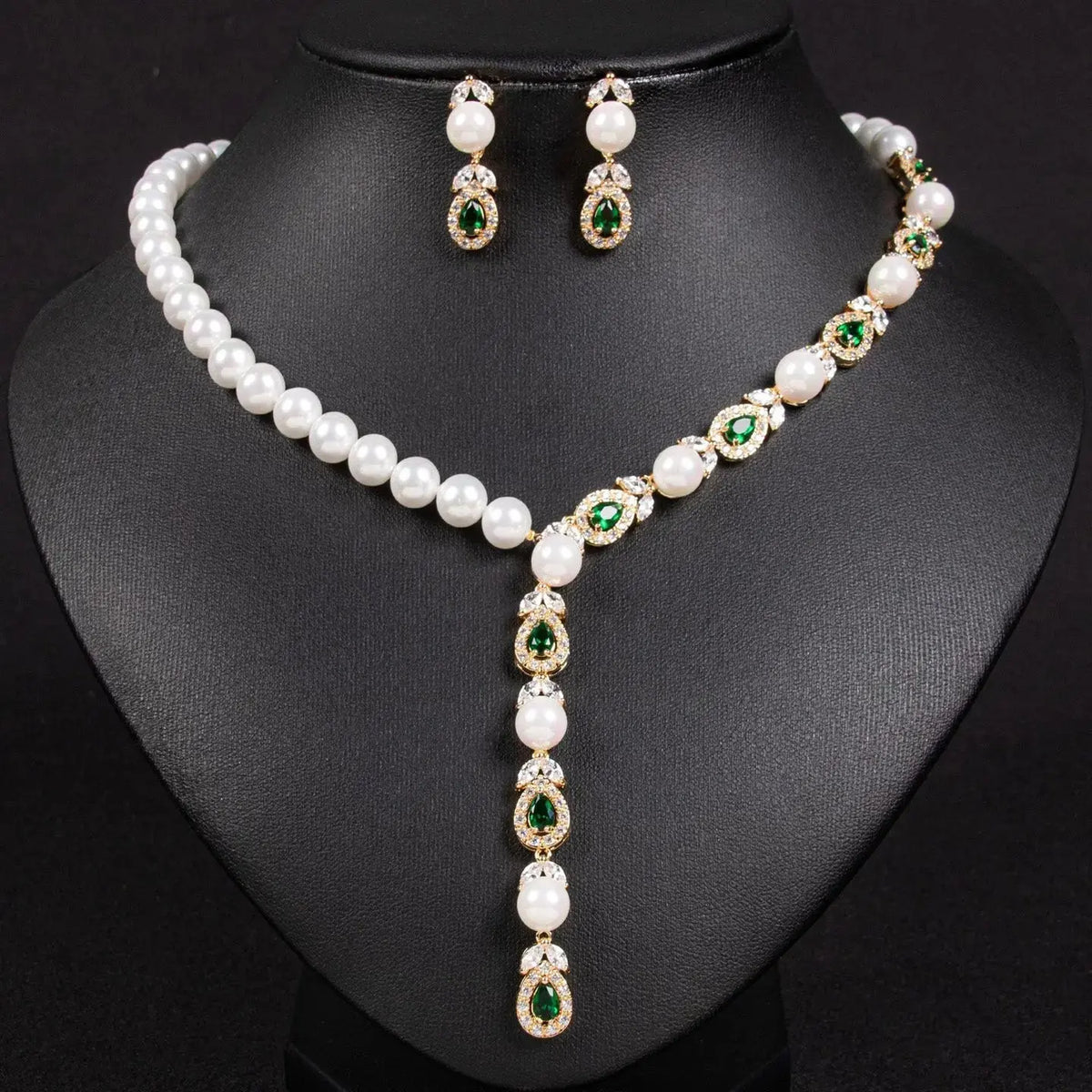 Luxury Pearl Necklace Earrings Diamond Jewelry JW007 