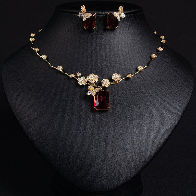 Simple and Versatile Ruby Necklace and Earring Set 