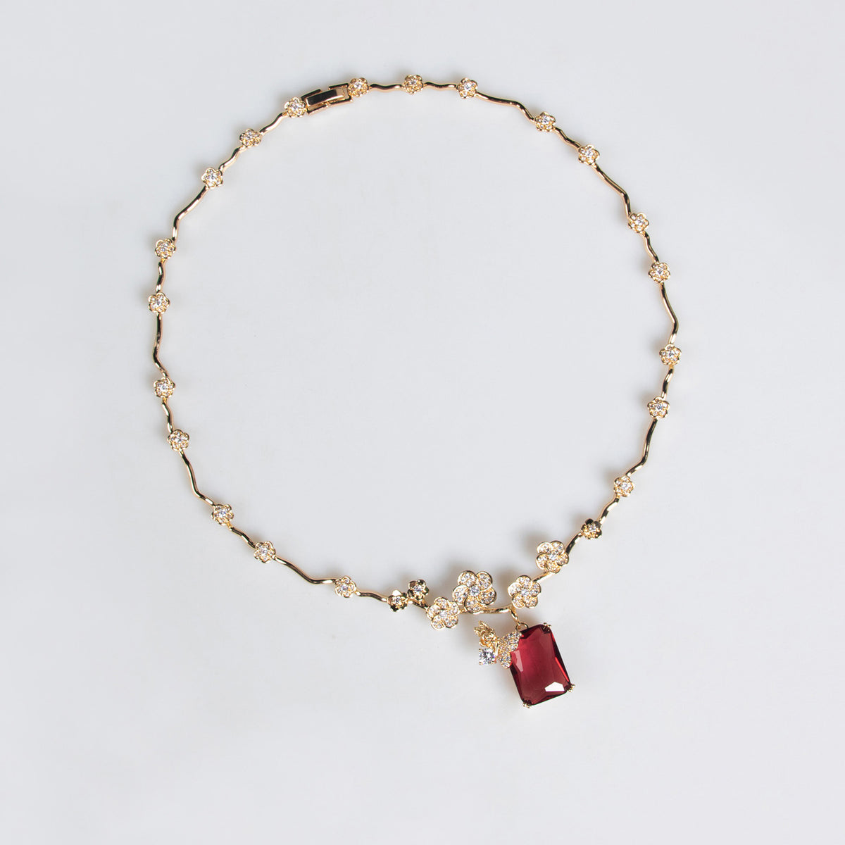 Simple and Versatile Ruby Necklace and Earring Set 